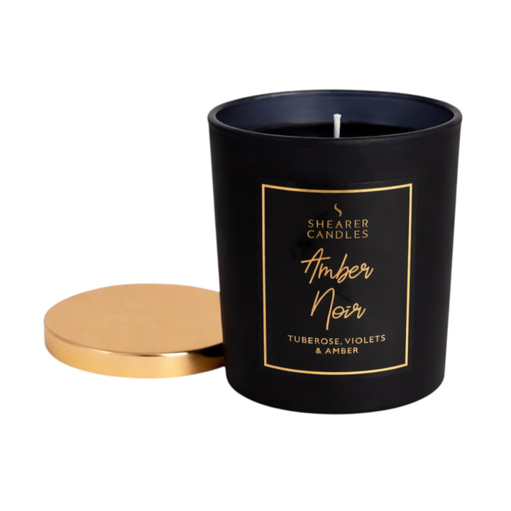 Amber Noir Jar Candle – Luxury Floral Scented Candle in Black Glass Jar