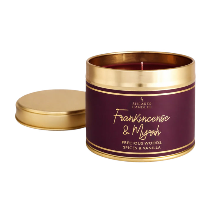 Frankincense and Myrrh Large Tin Candle – Luxury Warm Scented Candle